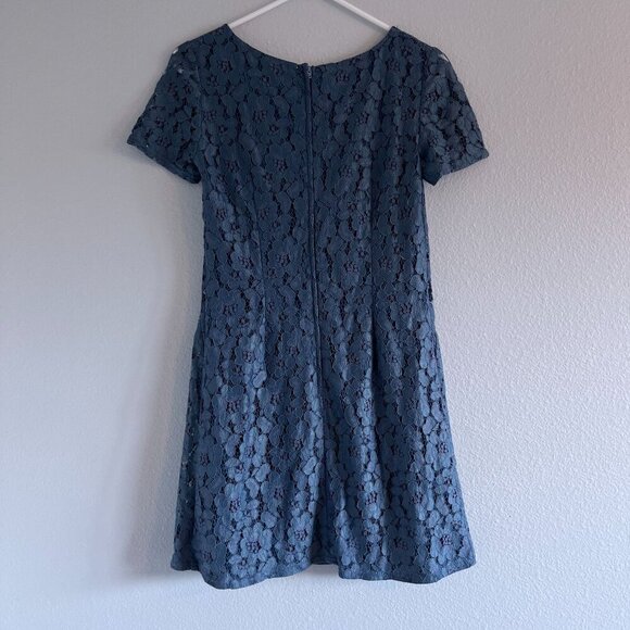 Jo Borkett Lace Short Sleeve Mini Dress Floral Design Fully Lined Blue Size 10 - Picture 8 of 9